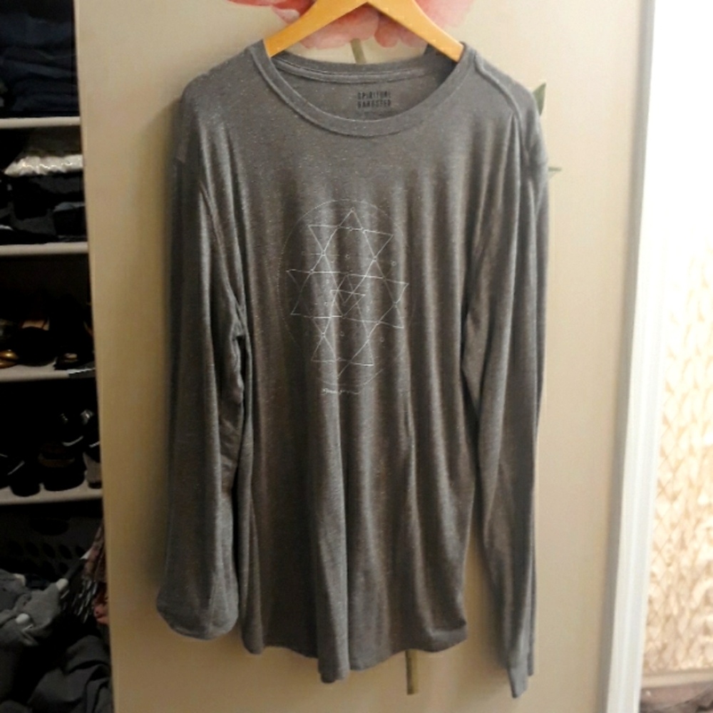Grey long sleeve shirt with triangular design size xl by spiritual gangster